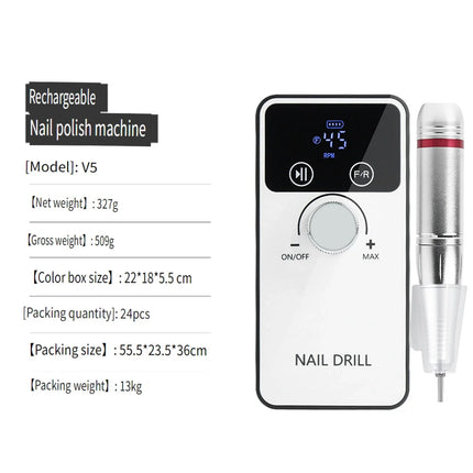 Wireless Portable Rechargeable Electric Nail Polishing Machine New Cordless Nail Surface Polisher Gel Nail Remover Professional Home Salon Manicure Pedicure Care Tool For DIY Nail Art Design