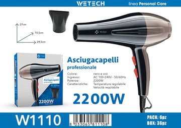 2200W Professional Hair Dryer AC100-240V Adjustable Temperature Speed Cold Shot Blow Dryer With Concentrator Nozzle Salon Home Travel Hair Styling Tool