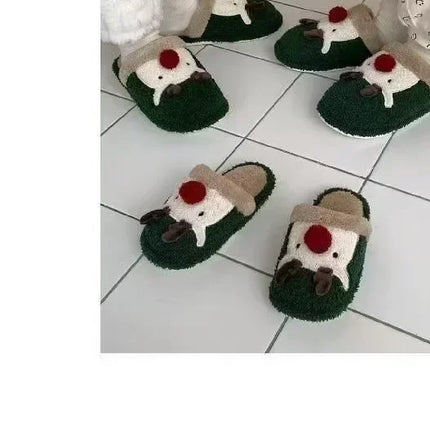 Winter Christmas Women Home Slippers Men Indoor Soft Non-slip Sandals Couples Warm Plush Flat Slides Adults Unisex Lovely Shoes