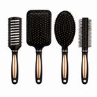 Set of 4 Professional Hair Brushes in Black and Gold, Hairdressing Kit with Paddle, Round, Oval and Ventilated Brushes for Detangling and Styling All Hair Types
