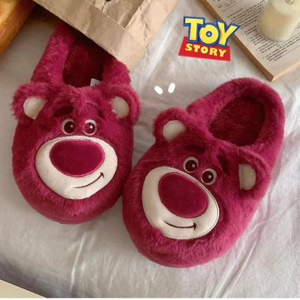 Fashion Strawberry Bear Girl Plush Cotton Slippers for Winter Warmth Indoor with Soft Plush Leisure Cotton Slippers Gifts