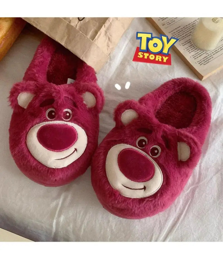 Fashion Strawberry Bear Girl Plush Cotton Slippers for Winter Warmth Indoor with Soft Plush Leisure Cotton Slippers Gifts