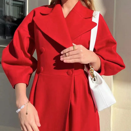 European American Retro Court Style Wool Coat, Long Length with Big Lapel & Lantern Sleeves, New Autumn Winter Outerwear