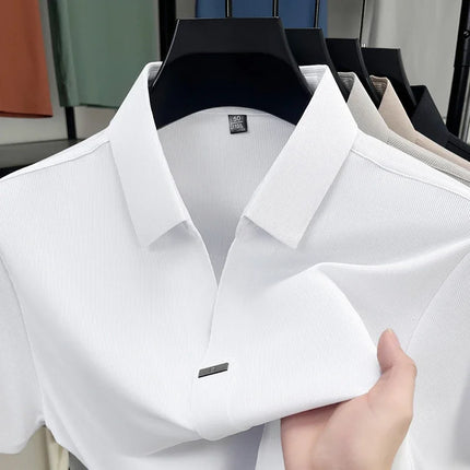 2025 New men's casual and fashionable solid color short-sleeved polo shirt comfortable and versatile summer T-shirt