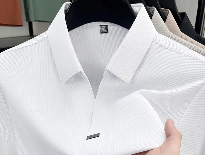 2025 New men's casual and fashionable solid color short-sleeved polo shirt comfortable and versatile summer T-shirt