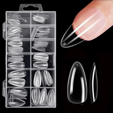 120-Piece Transparent Nail Sticker Set, Including 12 Different Sizes Such as Square, Oval, Pointed, Almond, and Coffin, Full-Cover Acrylic False Nails