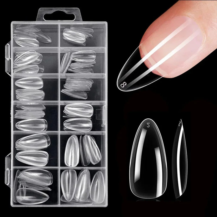 120-Piece Transparent Nail Sticker Set, Including 12 Different Sizes Such as Square, Oval, Pointed, Almond, and Coffin, Full-Cover Acrylic False Nails