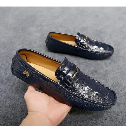 Scarpe Slip-On da Uomo in Pelle di Coccodrillo di Lusso, Scarpe Casual Primaverili ed Estive per la Guida, Stile Coppia, Taglio Basso, Suola in Gomma Traspirante