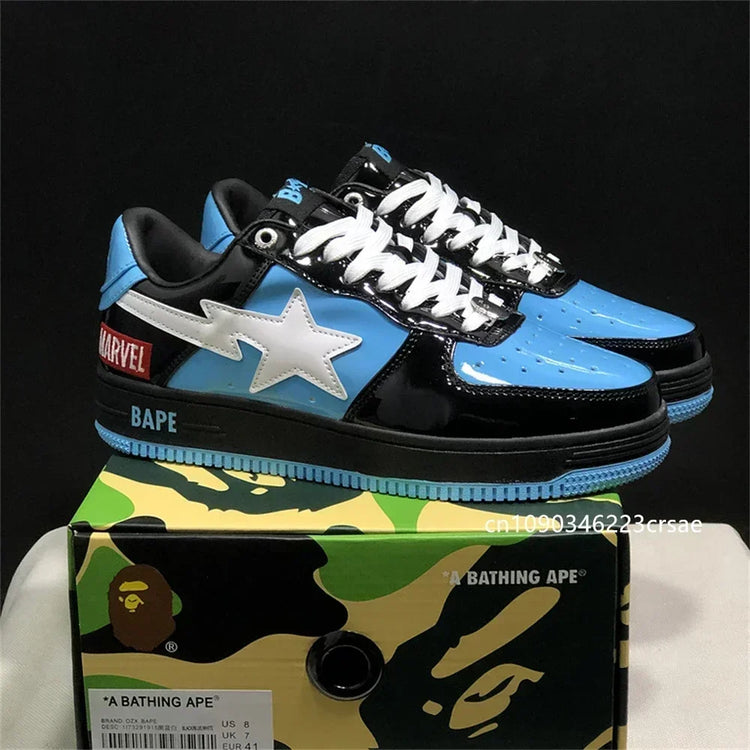 A BATHING APE Men All Black Shark BAPESTA Casual Plarfom Shoes Unisex Women Slip-Resistant Outdoor Soft Walking Sneakers