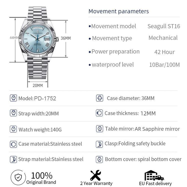 PAGANI DESIGN 2025 Nuovi orologi da uomo DD36 Orologio automatico di lusso da uomo AR Vetro zaffiro Orologio da polso meccanico da uomo ST16 Orologio Movt
