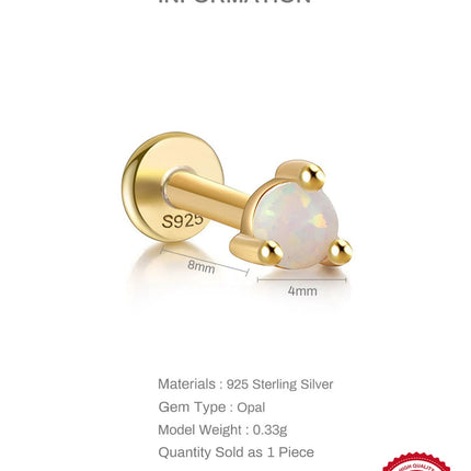 CANNER 1PC 925 Sterling Silver Exquisite Crown Opal Piercing Earring for Women Ear Studs Cartilage Earring Body Jewelry Gift PlatiNum