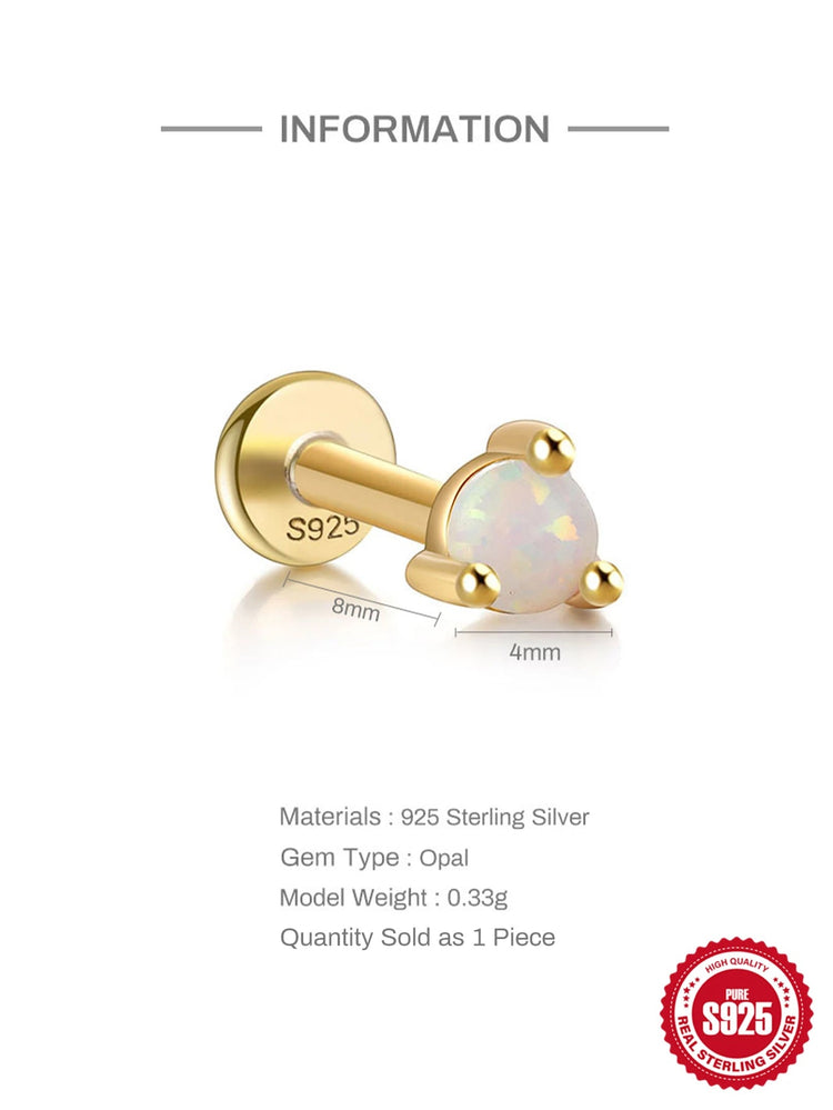 CANNER 1PC 925 Sterling Silver Exquisite Crown Opal Piercing Earring for Women Ear Studs Cartilage Earring Body Jewelry Gift PlatiNum