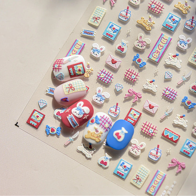1Pcs 5D Graffiti Kitten Puppy Nail Art Sticker Lovely Lines Animal Cat Embossed Nail Slider Self-Adhesive Cat/Dog Manicure Decal