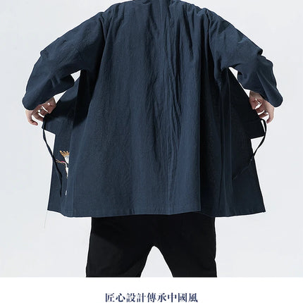 Camicie gru ricamate stile cinese retrò cotone lino Tang vestito Cardigan Mens tradizionale Kung Fu Tai Chi Casual Top camicette