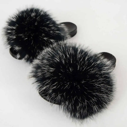 Real Raccoon Fur Slippers for Women 2023 Summer Fluffy Indoor Home Fuzzy Flat Slides Outdoor Fashion Beach Sandals Flip Flops