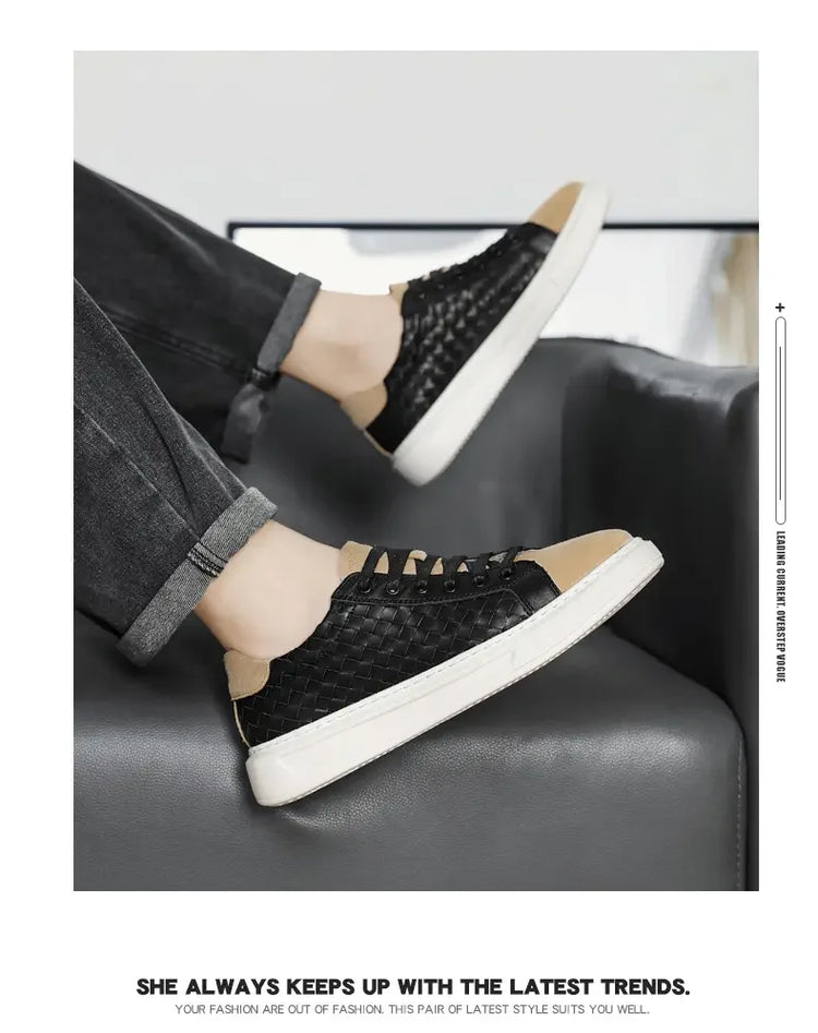 Sneakers Premium Breathable Woven Black Casual Shoes for Men Lightweight Comfortable Daily Walking Outdoor Footwear