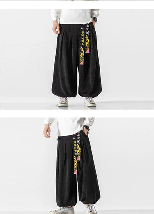 Cineserie Cintura Pantaloni da uomo Moda Pantaloni sportivi larghi Harajuku Pantaloni da jogging Hip Hop Velluto a coste Coppia casual Pantaloni Harem M-5XL