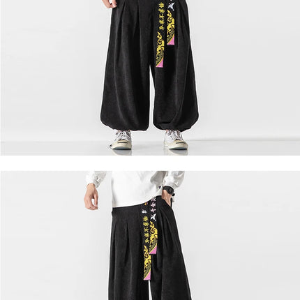 Cineserie Cintura Pantaloni da uomo Moda Pantaloni sportivi larghi Harajuku Pantaloni da jogging Hip Hop Velluto a coste Coppia casual Pantaloni Harem M-5XL