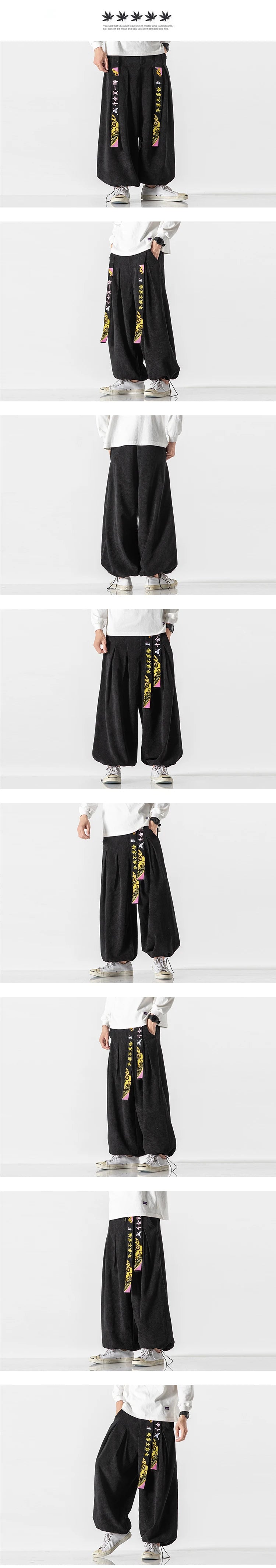 Cineserie Cintura Pantaloni da uomo Moda Pantaloni sportivi larghi Harajuku Pantaloni da jogging Hip Hop Velluto a coste Coppia casual Pantaloni Harem M-5XL