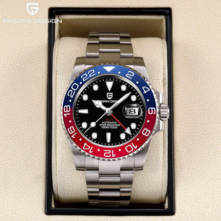 PAGANI DESIGN Pepsi GMT Orologio automatico da uomo 100M impermeabile quadrante nero luminoso cinturino Jubilee in acciaio inossidabile orologi da polso meccanici sportivi di lusso per uomo PD-1662 Relojes Hombres+Confezione