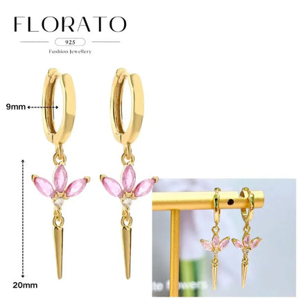 Lussuosa geometria 925 orecchio in argento sterling Ago rosa serie zircone orecchini a cerchio pendenti dolce moda regali di gioielli da sposa platinumshop