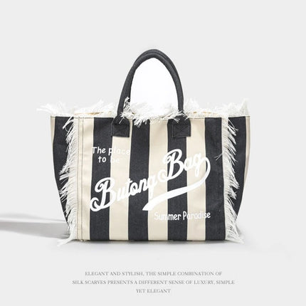 Borsa tote a righe da donna con colori contrastanti Borsa a tracolla con lettere alla moda Borsa da pendolarismo per ascelle di grande capacità