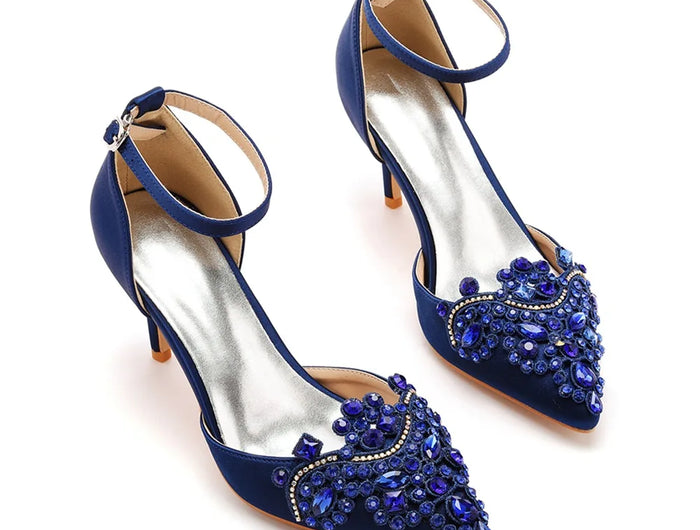 Sandali con tacco alto a punta décolleté da donna scarpe con scollo a barchetta firmate scarpe da sposa da donna scarpe da sera con tacco blu navy