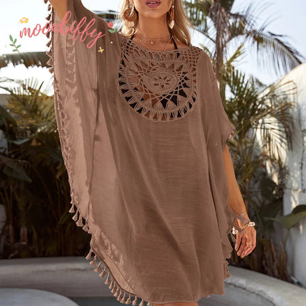 Grembiule da spiaggia allentato da donna con spalle scoperte, casual, per le vacanze, stile sexy, con nappa ritagliata, grembiule da spiaggia estivo da donna platinumshop
