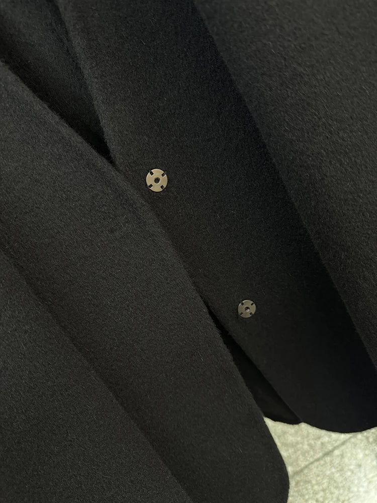 Scarf Collar 100%Wool Coat Women, Korean Fashion Elegant Outerwear, Loose Autumn Winter Jacket