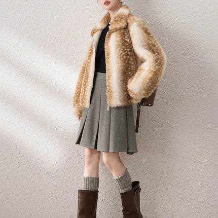 ZADORIN Luxury Mink Coat Deer Pattern Furry Faux Fur Coat Woman Stand Collar Zipper Faux Fur Jackets Winter Coats For Woman Tops