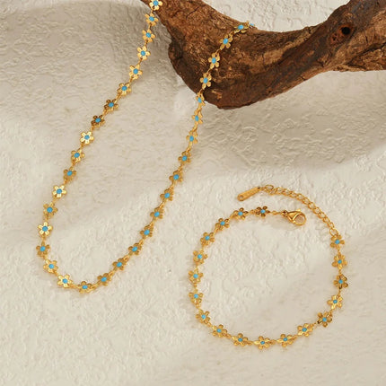 Sifisrri Set di gioielli con bracciale a catena con fiore blu olio vintage per donna, ragazza, regalo di San Valentino alla moda in acciaio inossidabile platinumshop