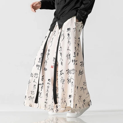 Pantaloni a gamba larga da uomo Ukiyo-e Stampa Pantaloni larghi in vita elastica Uomo Streetwear Giappone Samurai Pantaloni casual Pantaloni lunghi vintage
