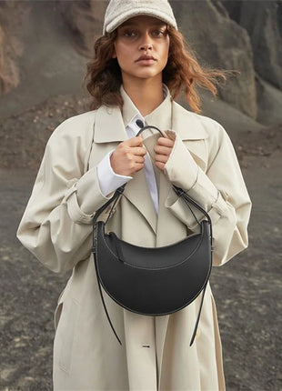Borsa a tracolla a mezzaluna in pelle liscia, con tracolla regolabile, borsa a tracolla minimalista per l'uso quotidiano