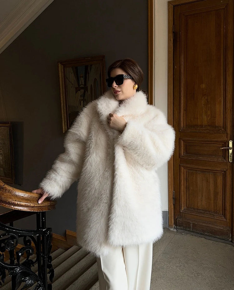 ZADORIN Luxury Winter White Pink Faux Fur Coat Woman Long Oversized Turn Down Collar Furry Fur Jacket Womens Coat Fur Faux Coats