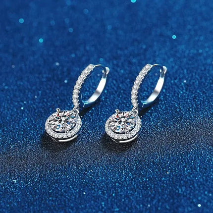 925 Sterling Silver 1 Carat Moissanite Round Earrings for Women Luxury Evening Style PlatiNum