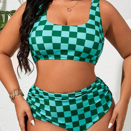Costume da bagno taglie forti 2026 da donna, bikini sportivo a vita alta stampato, per nuotare, 5XL PlatiNum