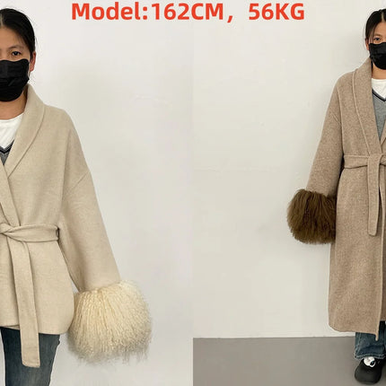 High End Double-sided Wool Strapping Real Wool Fur Coat Women's Removable Cuffs Fox Fur Temperament Cashmere Short Jacket