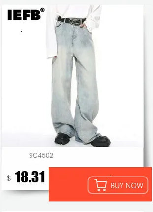 IEFB Jeans da uomo stile americano tinta unita multi tasche pantaloni casual usurati decostruzione pantaloni in denim a gamba larga 9W4066