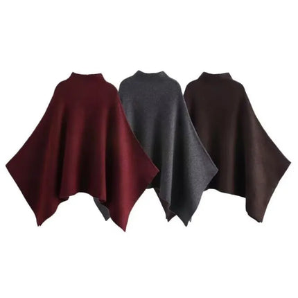 HH Women's New Fashion Versatile Solid Stand Collar Knitted Cape Coat Female Casual High Street Asymmetric 3-Colors Jacket Mujer