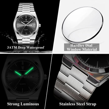 POEDAGAR Orologio da polso al quarzo da uomo di lusso Impermeabile luminoso Data Settimana Orologio da uomo Orologi da uomo d'affari in acciaio inossidabile platinumshop