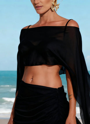 Poncho Lungo in Chiffon Trasparente da Donna, Copricostume a Rete, Sciarpa Fluida Asimmetrica, Coprispalle per Sposa, Matrimonio, Serate ed Eventi platinumshop