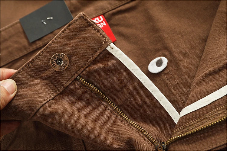 2025 Spring and Autumn New American Retro Heavyweight Patchwork Cargo Pants Men's Fashion Multi-pocket Casual Loose Trousers