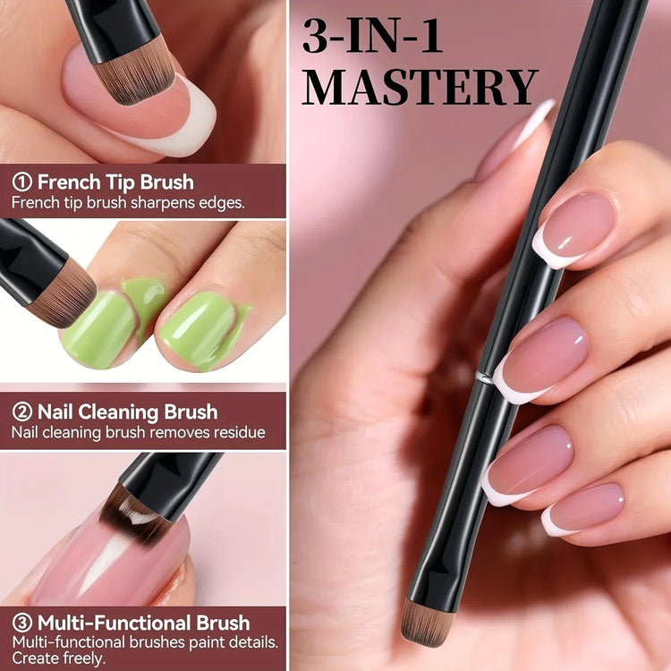 3 in 1 French Nail Brush with Multifunctional Head Fine Nail Brush for Gel and Acrylic Nails for Precise Cleaning