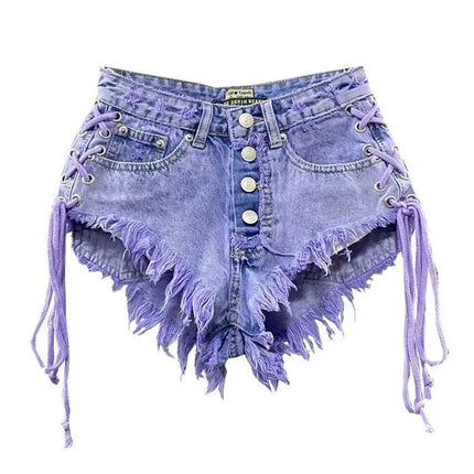 Nuovi Shorts Estivi da Donna 2026 Viola, Sexy a Vita Bassa, con Bottoni, in Denim a Trapezio con Bretelle, Hot Pants Femminili
