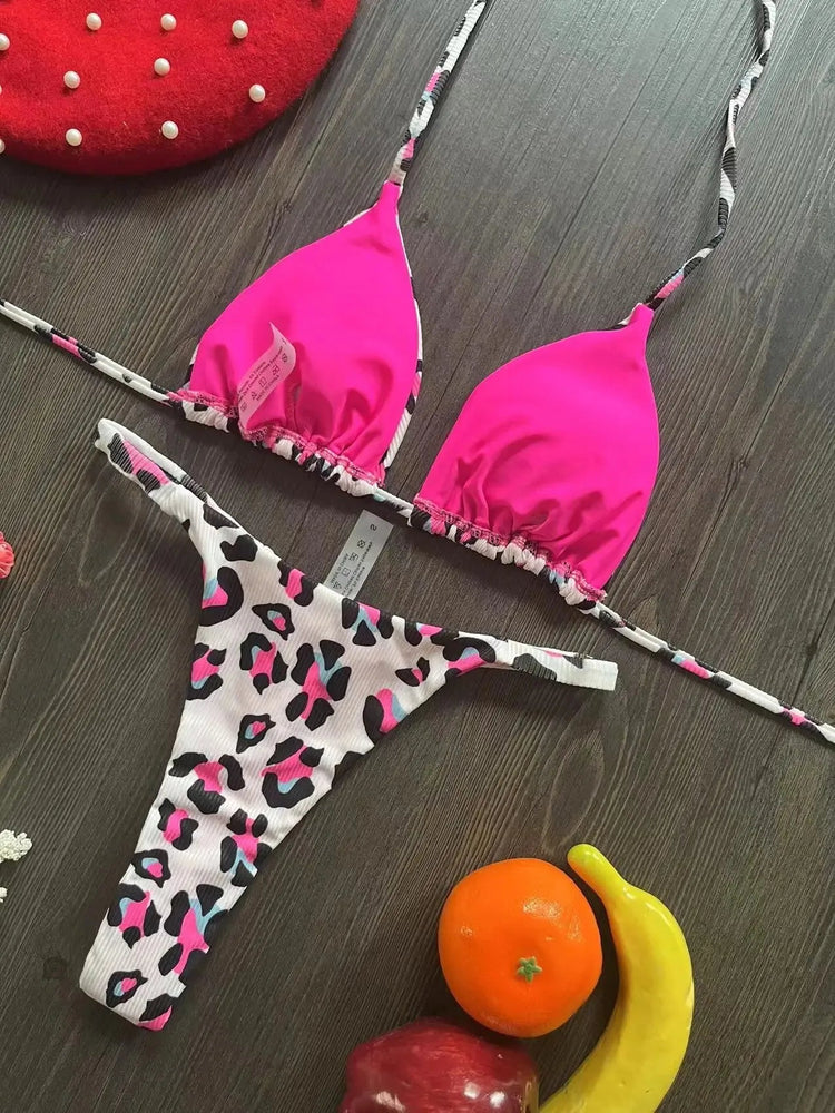 Bikini rugosi con scollo all'americana stampato Mini micro perizoma bikini costume da bagno femminile costumi da bagno donna bikini a due pezzi costume da bagno da bagno platinumshop