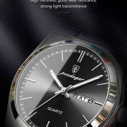 POEDAGAR Orologio da polso al quarzo da uomo di lusso Impermeabile luminoso Data Settimana Orologio da uomo Orologi da uomo d'affari in acciaio inossidabile platinumshop
