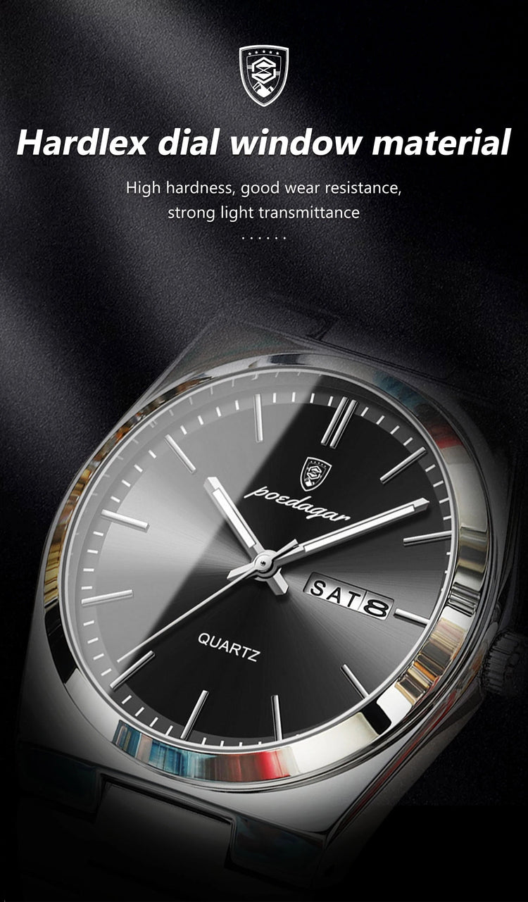 POEDAGAR Orologio da polso al quarzo da uomo di lusso Impermeabile luminoso Data Settimana Orologio da uomo Orologi da uomo d'affari in acciaio inossidabile platinumshop