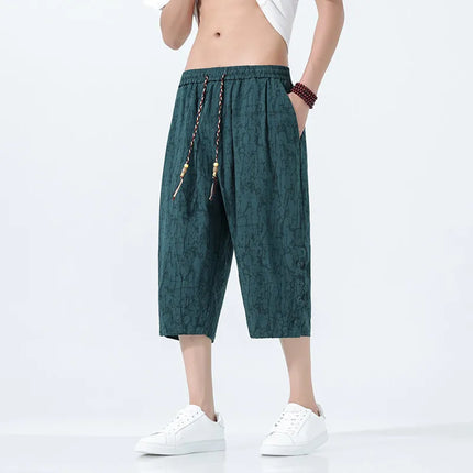 Pantaloncini da uomo Harajuku Kimono retrò Pantaloni da spiaggia comodi e traspiranti Pantaloni casual Harun larghi in cotone stile giapponese da uomo
