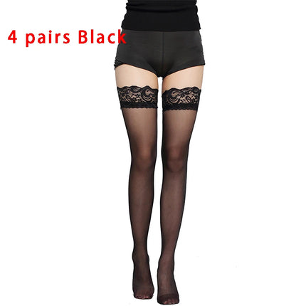 Kave Lace Silicone Non-slip Thigh High Socks for Women Black/White Stockings Hold Ups Long Sexy Socks