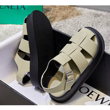 AIYUQI Women's Closed-Toe Sandals, New Summer 2026 Roman Sandals, Fashionable Woven Women's Thick-Soled Casual Shoes